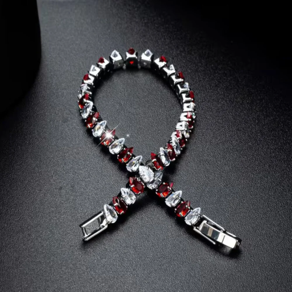 925 Silver 7" Womens 1ct Diamond 2ct Red Ruby Gemstone Tennis Bracelet Jewelry - Picture 5 of 7